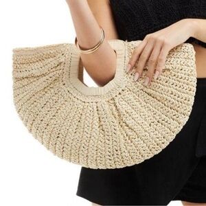 NWOT Ramla Crochet Raffia Half Moon Handbag
